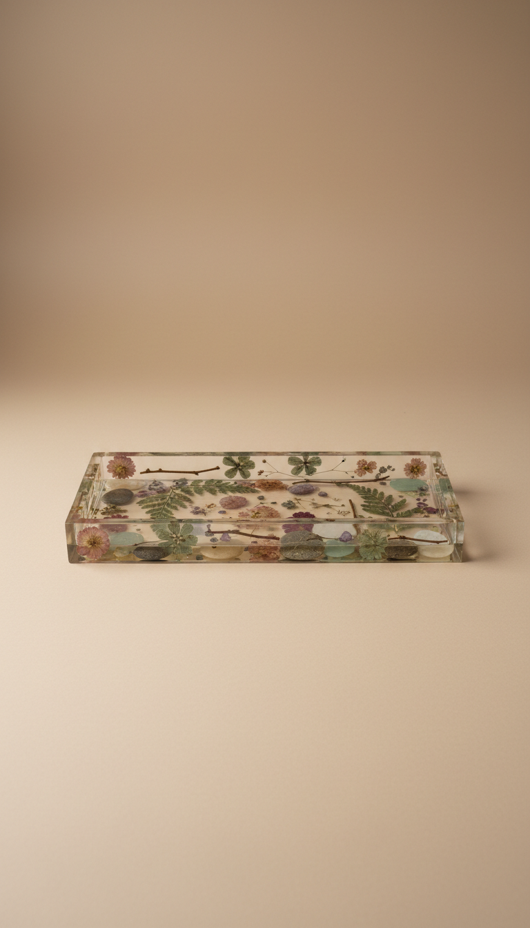 Botanical Resin Tray with Polished Stones