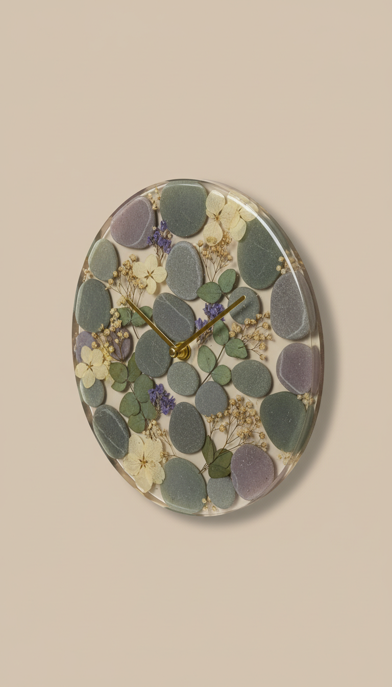 Resin Wall Clock with Natural Stones