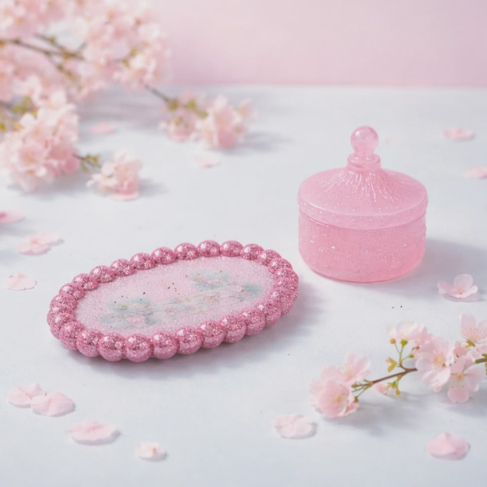 Bandejita Redonda de Resina con Borde de Bolitas